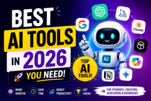 Best AI Tools in 2026 featured image showcasing top AI tools for writing, coding, image generation, video creation, research, productivity, and business automation by NextLearnAI.