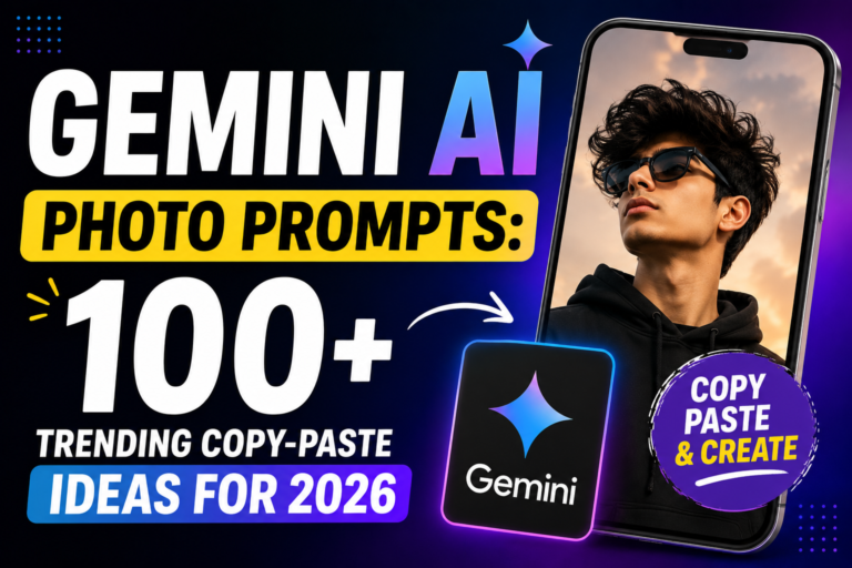 Gemini AI photo prompts featuring 100+ trending copy-paste ideas for creating AI photos in 2026 by NextLearnAI.
