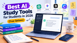 Best AI study tools for students in 2026 showing AI tools for studying, research, writing, planning, and productivity.