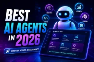 Best AI Agents in 2026 featured image showing AI agents for coding, research, business, customer support, and productivity by NextLearnAI.